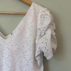 Express Ivory Lace Top with Puff Sleeves